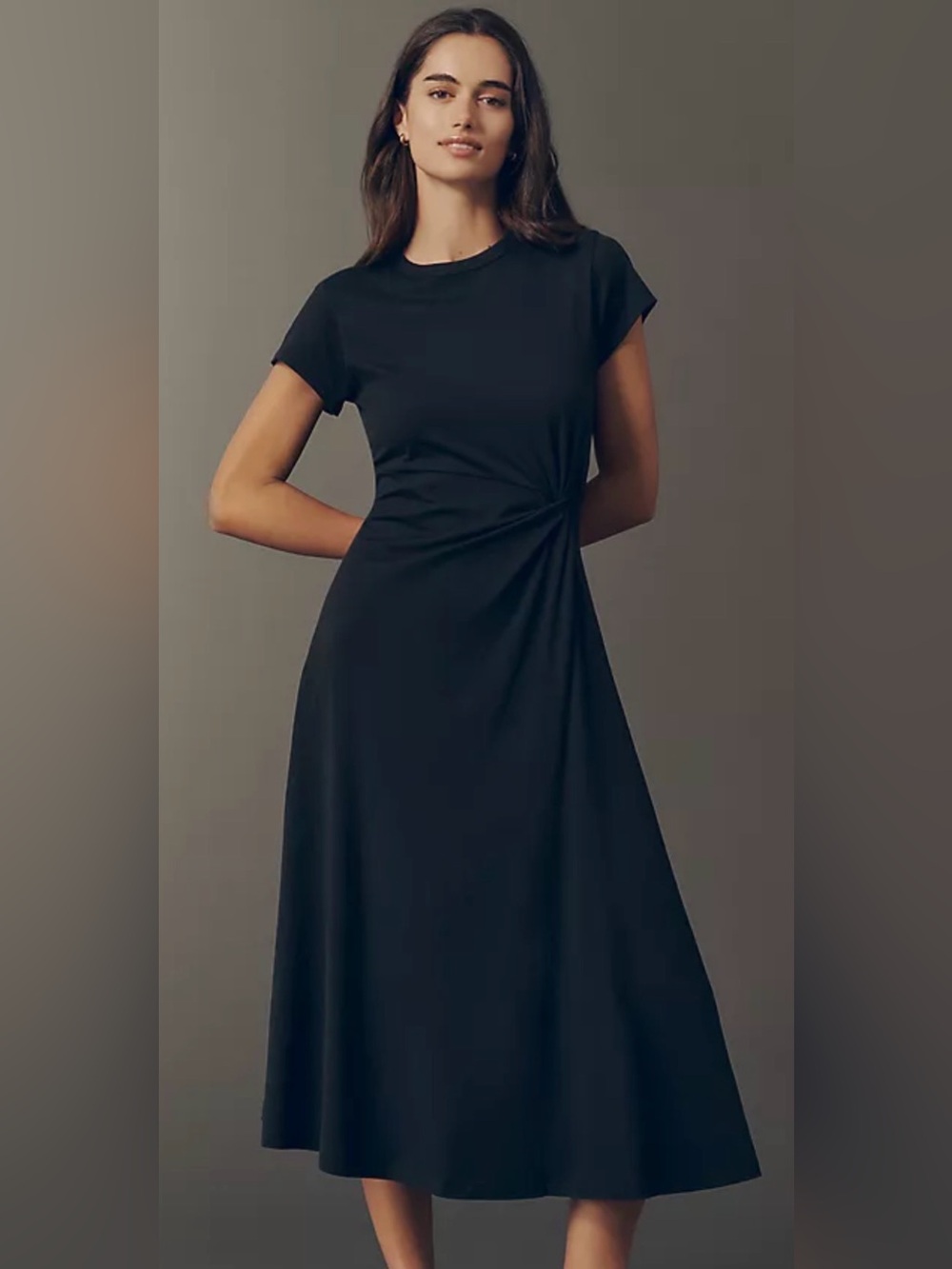 Anthro Nation Los Angeles Black Twist-Detail Midi Dress size‎ medium